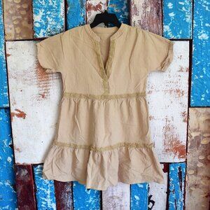 Women's Shein Casual Dress V-Neck Short Sleeve SMALL Beige